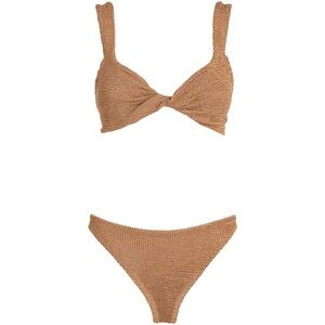New Hunza G Juno Bikini SET Metallic Cocoa Tan Taupe Neutral Swimsuit Swimwear